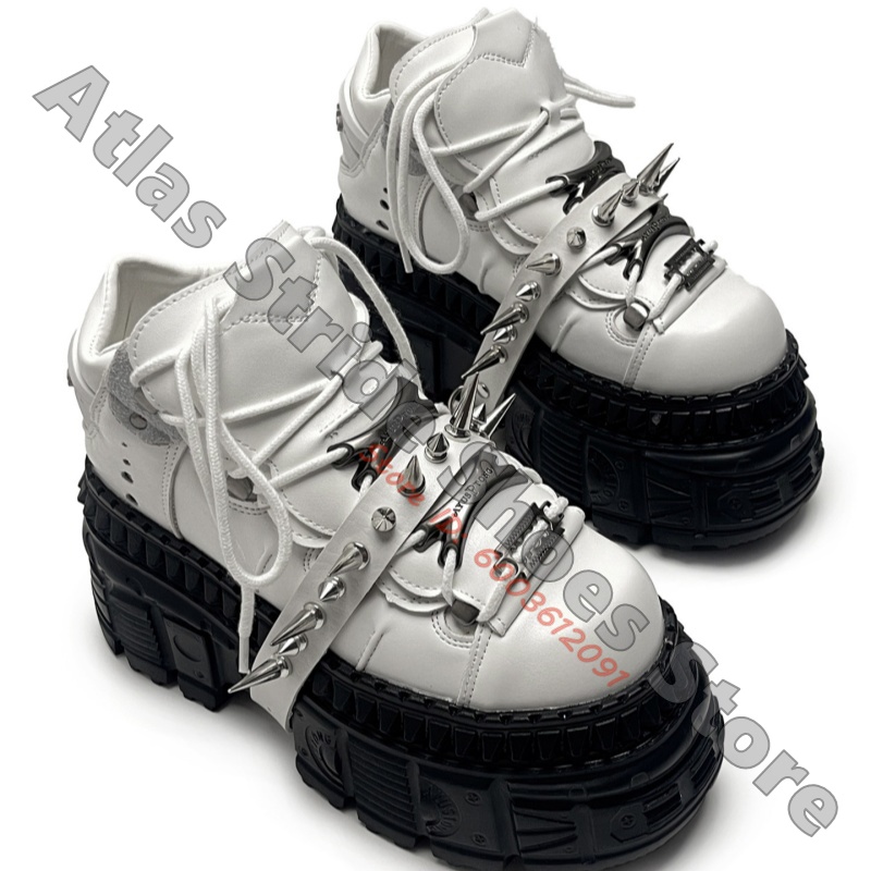 Motorcycle Gear White - Unisex White Punk Platform Sneakers Round